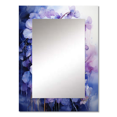 Lavender Mystery Blooms I - Violets Decorative Wall Mirror, Traditional Large Mirror, Printed Metal Art