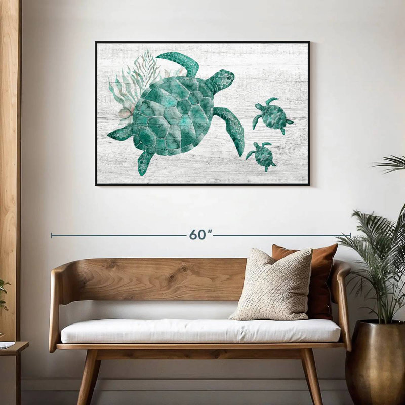Famille de tortues en bois, Cadre flottant noir, 43 po x 29 po