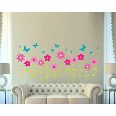 Décalcomanie murale fleur et papillon