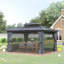 Pavillon de jardin avec conception ajustable, jumelant un cadre en métal de 10 pi x 12 pi et noir profond, métal et aluminium