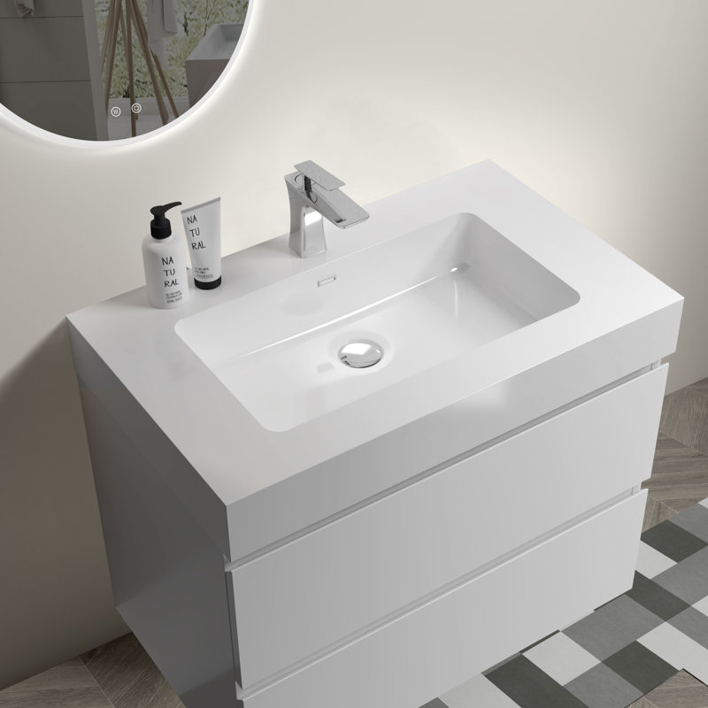 Meuble-lavabo 30 po avec lavabo, Noyer, Blanc