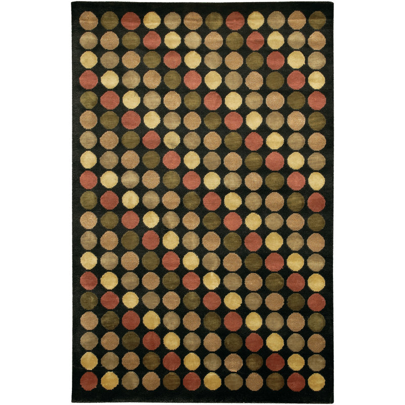 Aadi Polka Dots Hand-Knotted Wool Red/Black/Yellow Area Rug, Runner 2'6" x 7'6"