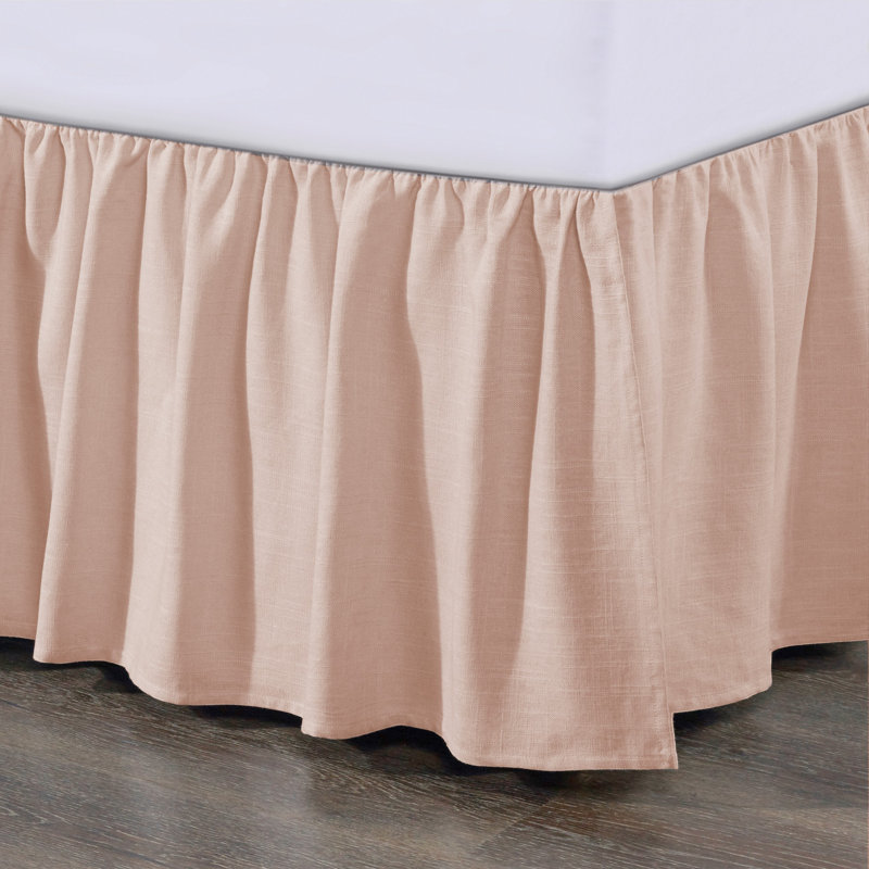 Lily Washed Linen Ruffled Romantic Farmhouse 18 inch Bed Skirt, Blush, King