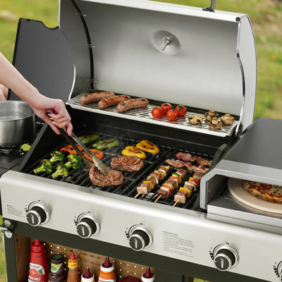 Barbecue au gaz Royal Gourmet et four à pizza avec brûleur latéral, argent et brun