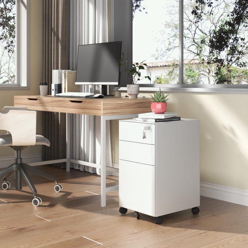 Armoire de rangement en métal sur roulettes avec 3 tiroirs et serrure