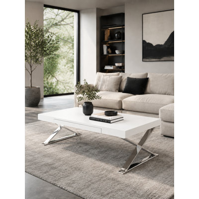 Table basse moderne à pieds croisés avec rangement Pangea Home Alexa