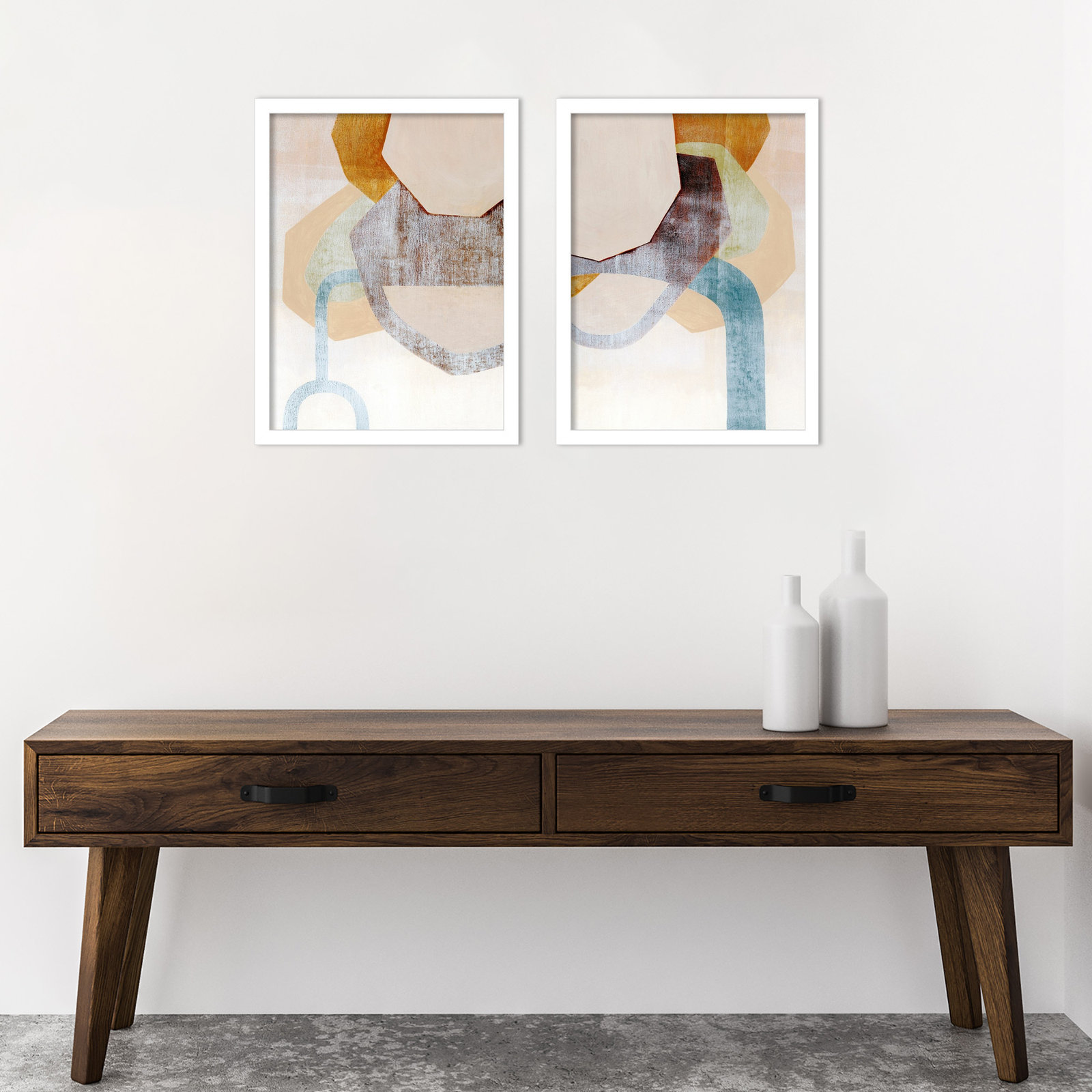 Desert Rockfalls 2-Piece Print Set, White, 18" H x 30" W