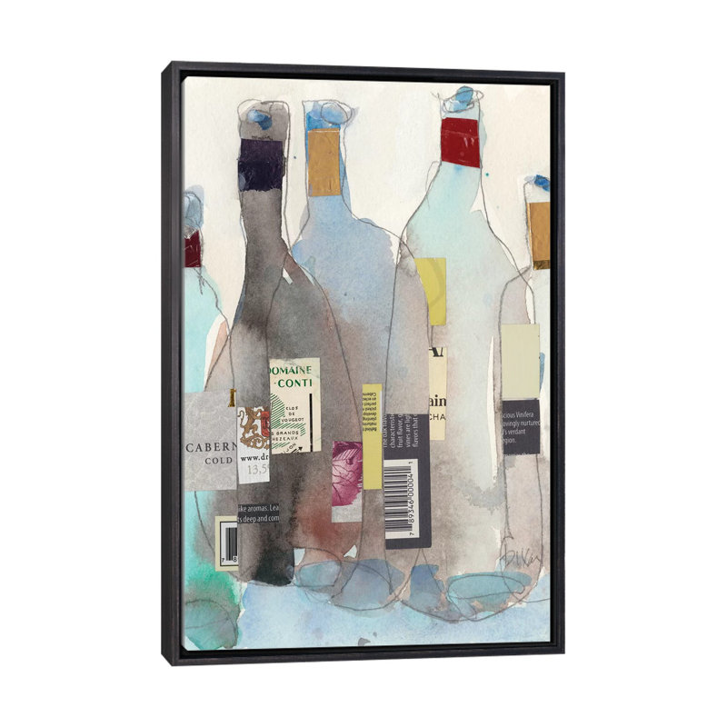 The Wine Bottles III - reproduction d'art murale - toile encadrée, Noir patiné, Toile à cadre flottant sans passe-partout