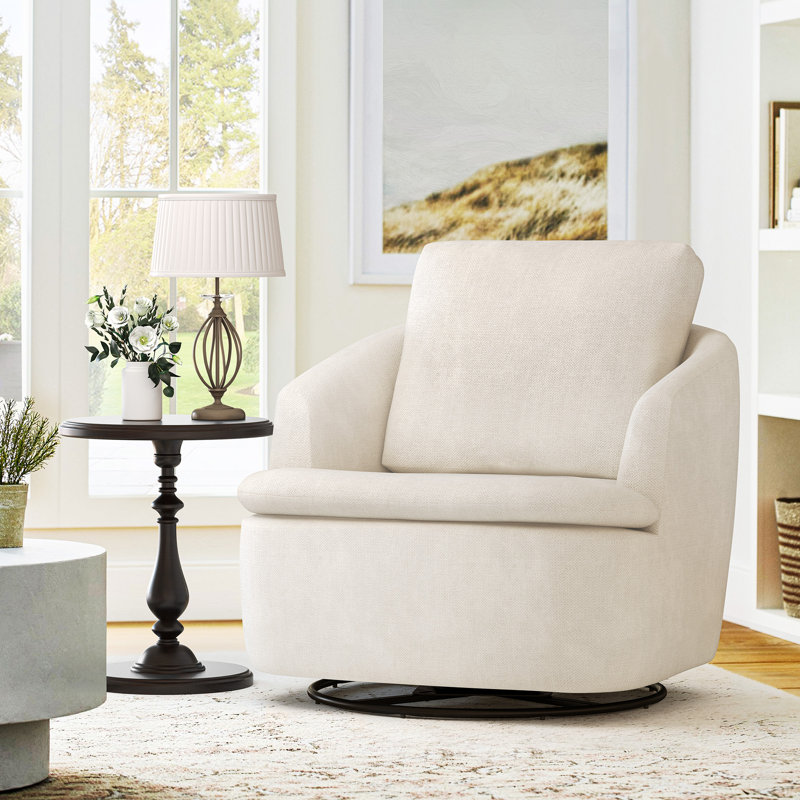 Fauteuil oscillant pivotant Arthur, Chenille avoine blanche