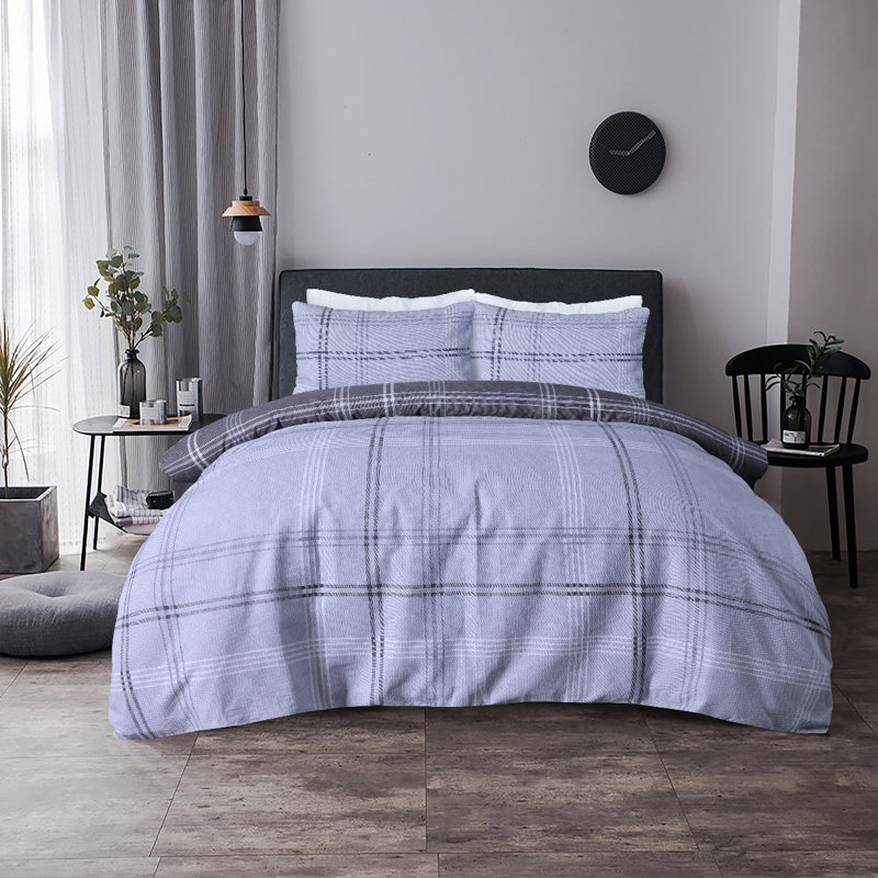August Grove Ismail Cotton Duvet Cover Set with Pillowcases, Super King - 2 Standard Pillowcases, Grey