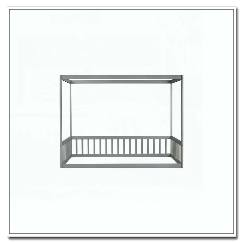 Lit en bois d'hévéa avec clôture Canopy, Gris