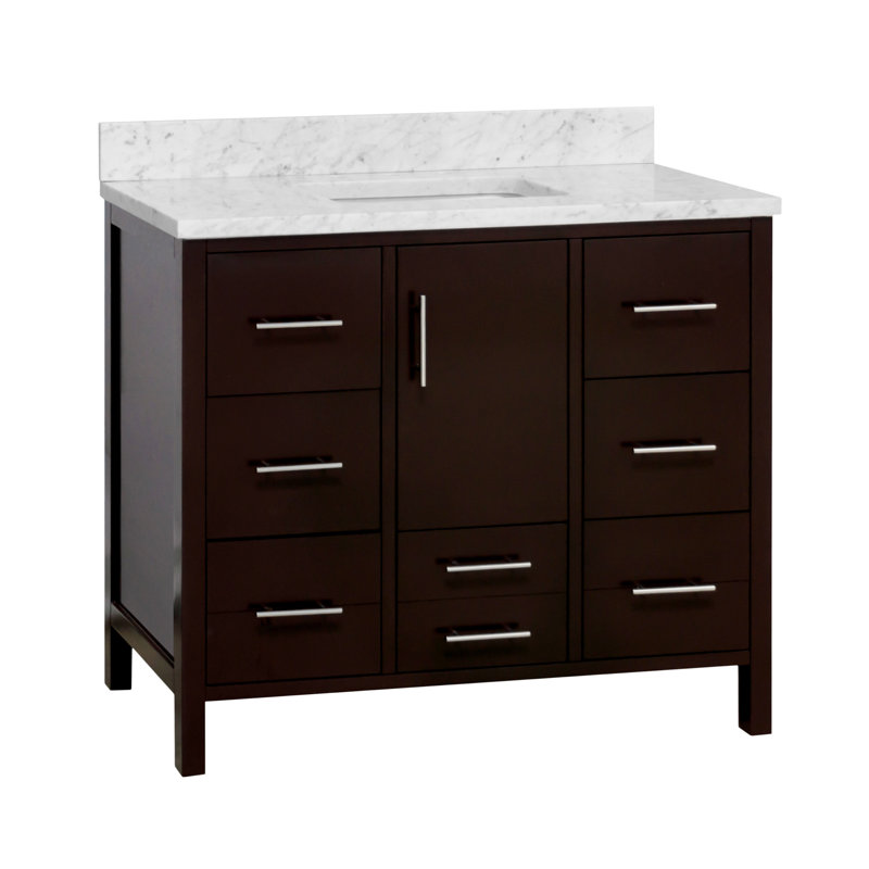 Ensemble de meuble-lavabo simple 42 po Kiara, Chocolat, Marbre de Carrare