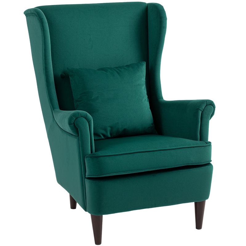 Upholstered Wingback Chair, Dark Green