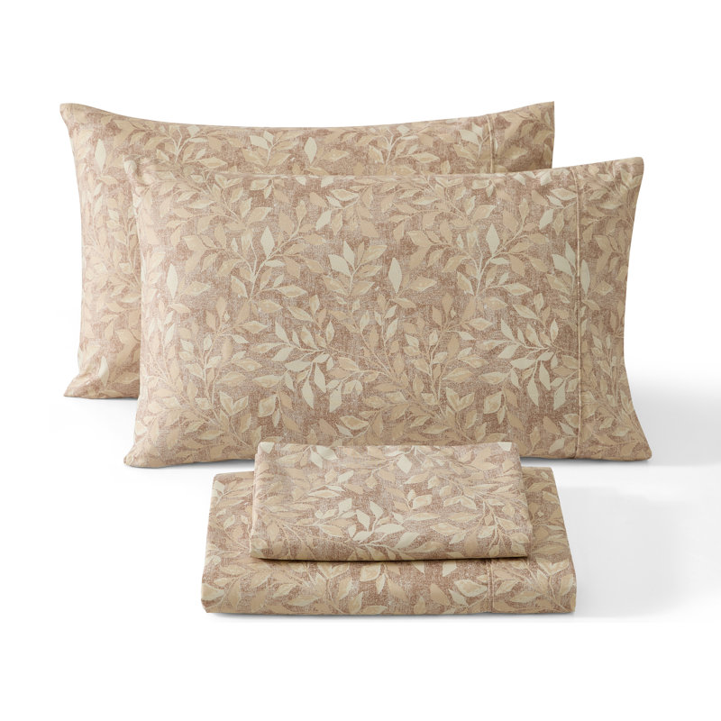 HLC.ME Leaves Printed Floral Bed Sheets - 4 Piece Patterned Bed Sheet Set - Wrinkle Resistant & Soft - Fits Mattresses Up To 15 Inches Deep (Full, Taupe)