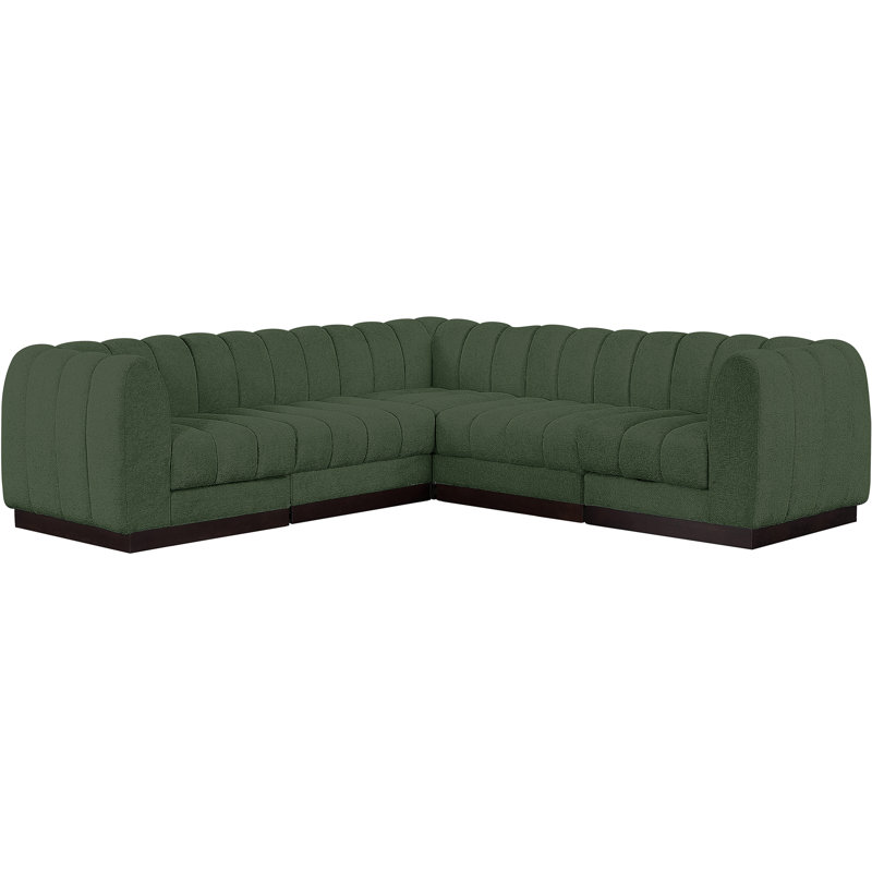 Quinn 5 - Piece Upholstered Sectional, Green Chenille Fabric