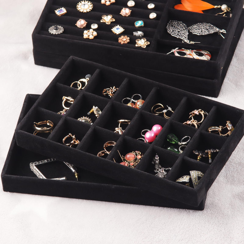 8 Pack Stackable Jewellery Organizer Stackable Trays For Drawers,Jewellery Drawer Inserts Container Display Case Storage With Removable Dividers-Black