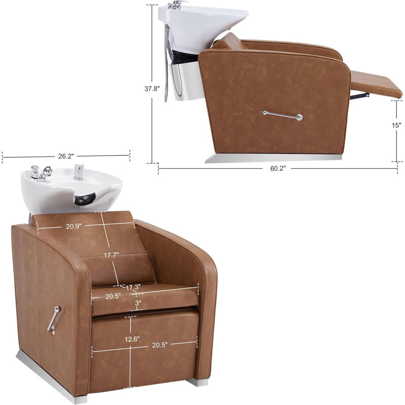 Fauteuil station inclinable avec shampooing Malikhi, Brun