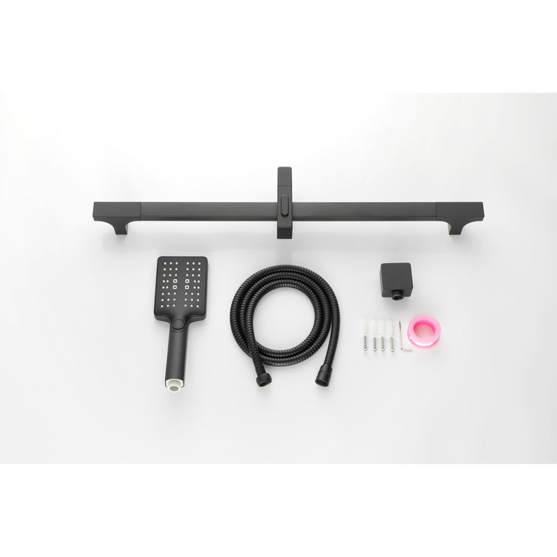 Douchette à main en acier inoxydable noir mat, barre coulissante de 28 pouces, boyau de 59 pouces, hauteur réglable, réglages fonctionnels du jet pour se détendre et utilisation du fauteuil réglable avec plusieurs modes de bain,