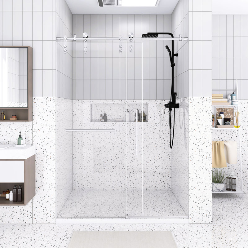50-54" X 76" H Frameless Single Sliding Shower Door, 5/16" (8Mm) Clear Tempered Glass, Premium Stainless Steel Hardware,Matte Black
