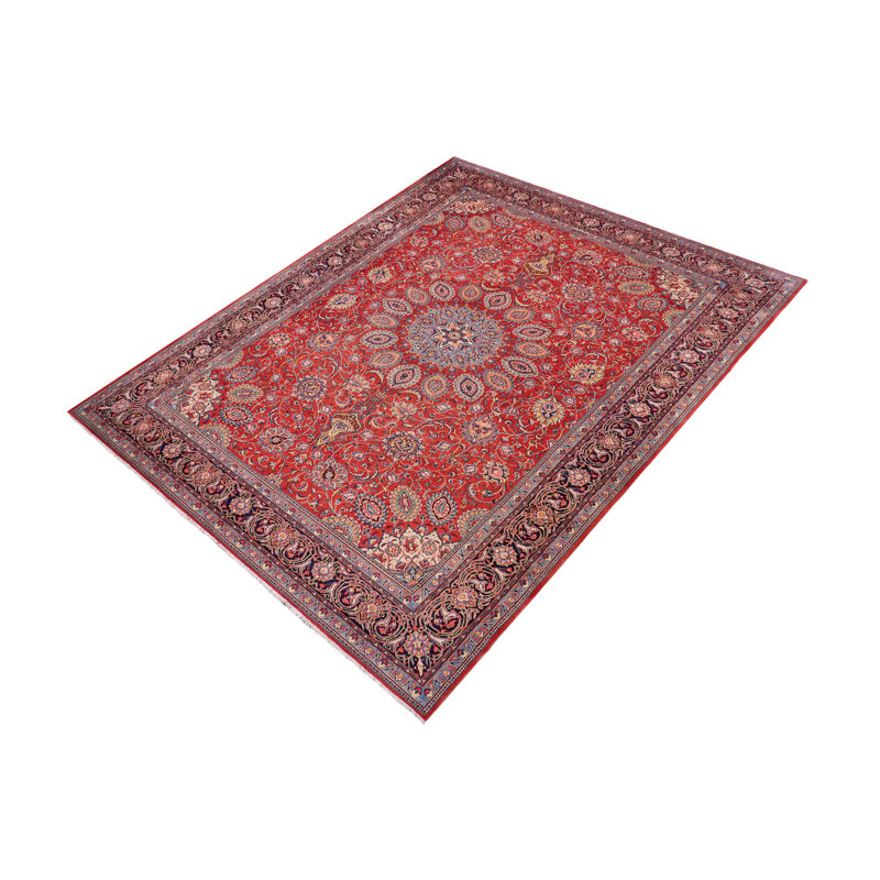 Tapis rétro en laine noué à la main bleu rouille Corcoran 9 pi 9 po x 13 pi 0 po