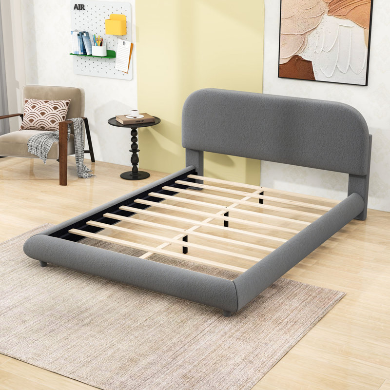 Lit plateforme tapissier Luxurious Teddy, Beige, Grand lit