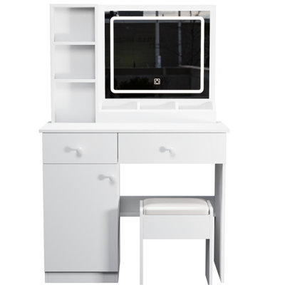 Meuble-lavabo blanc avec grand miroir et lumières