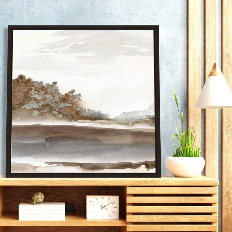«Mountain Time» par Carol Robinson - Peinture, L 39,5 po x H 39,5 po, Encadrement brun