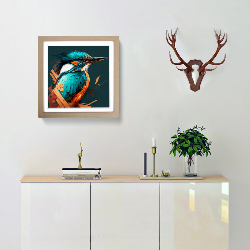 Kingfisher Graphic Art - Framed Print, Oak