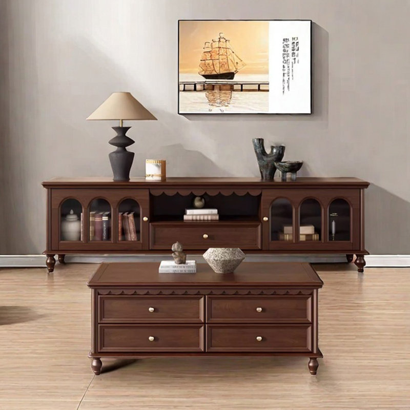 Retro solid wood coffee table TV cabinet combinati