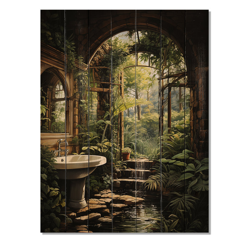 «Bathroom Natures Retreat II», reproduction sur bois sans cadre, H 40 po x l 30 po x P 0,78 po