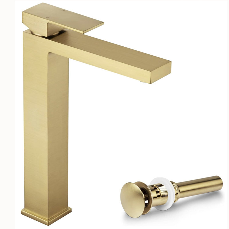 Single-Hole Single-handle Bathroom Faucet with Drain Assembly, Gold