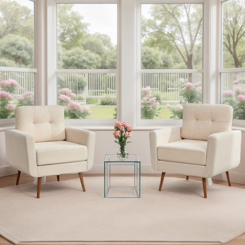 Jadier 30" Wide Tufted Armchair, Beige 100% Polyester