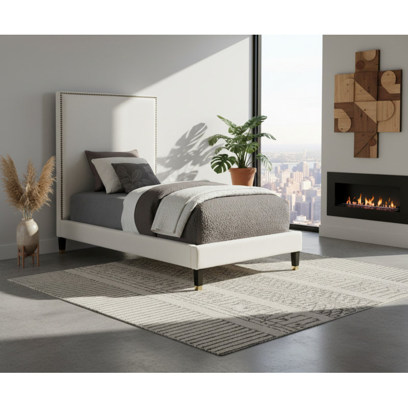 Harlie Velvet Bed, Twin, Cream Velvet