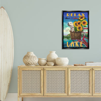 Dog in Bicycle Basket Framed Floater Canvas by Geoff Allen