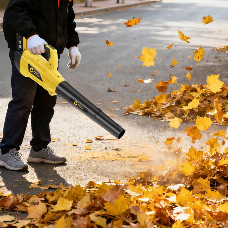 Cordless Leaf Blower, 21V Battery Powered Leaf Blower with Two Battery & Fast Charger, Lightweight Handheld Electric Blower for Lawn Care, Yard Cleaning, Blowing Fallen Leaves, Yellow