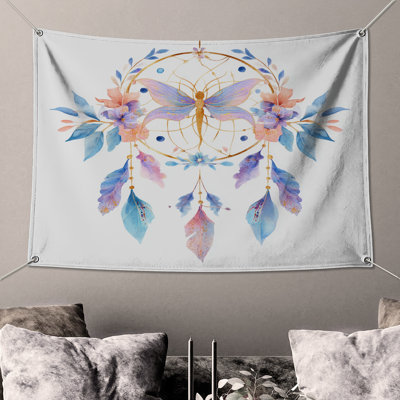Butterfly Dreamcatcher Floral Wall Tapestry - Insect Wall Decor