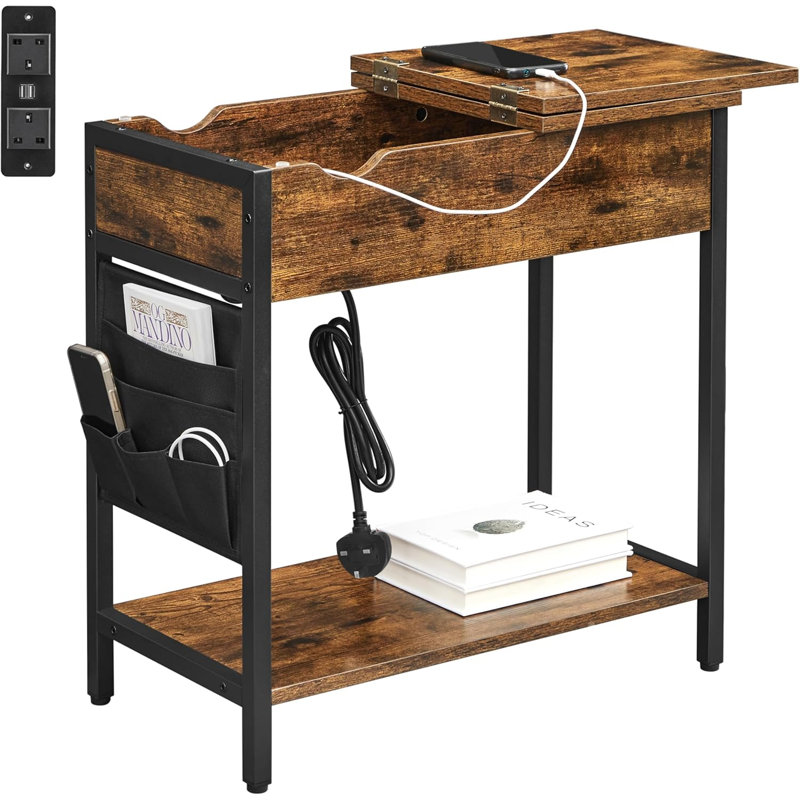 Apaui End Table with Built-In Outlets, Brown/Black