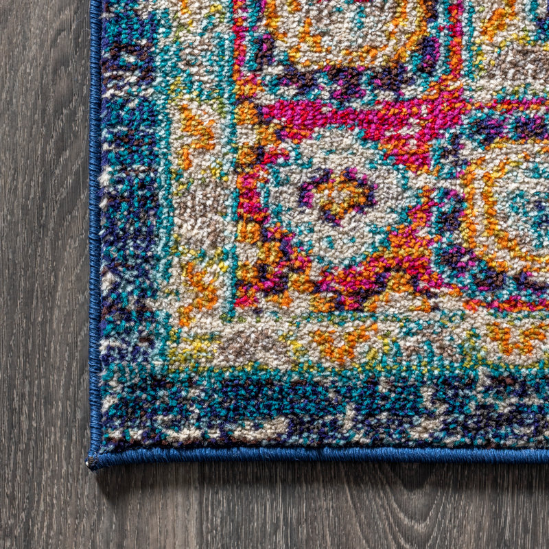 Lathan Bohemian FLAIR Boho Vintage Medallion Navy/Red Rug, Rectangle 4' x 6'