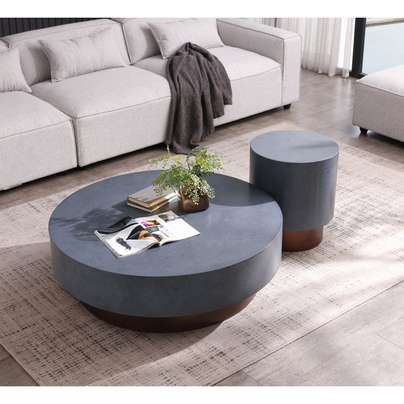 Gray and Antique Copper Round Metal Coffee Table