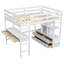 Lit mezzanine double avec bureau intégré avec deux tiroirs et tablettes et tiroirs de rangement