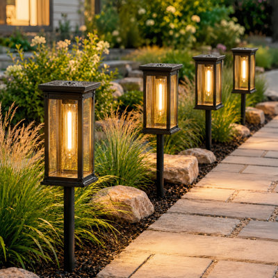 Solar Pathway Lights Outdoor, Vintage Edison Bulb LED Landscape Lights with Auto On/Off, Waterproof Solar Garden Stakes for Yard, Patio & Walkway