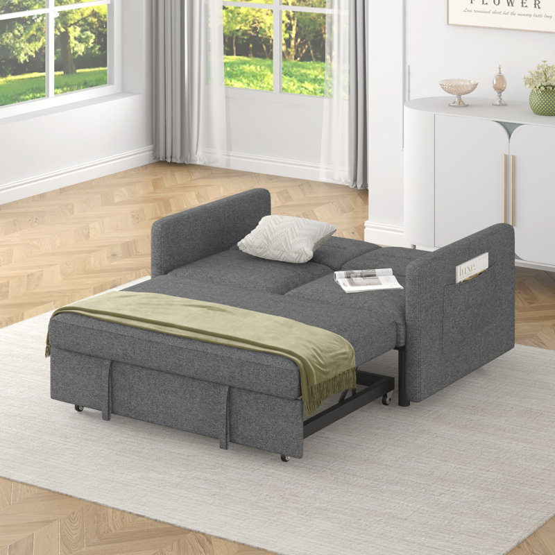 Canapé-lit avec lit escamotable 54,5 po Alacyia, Lin gris foncé
