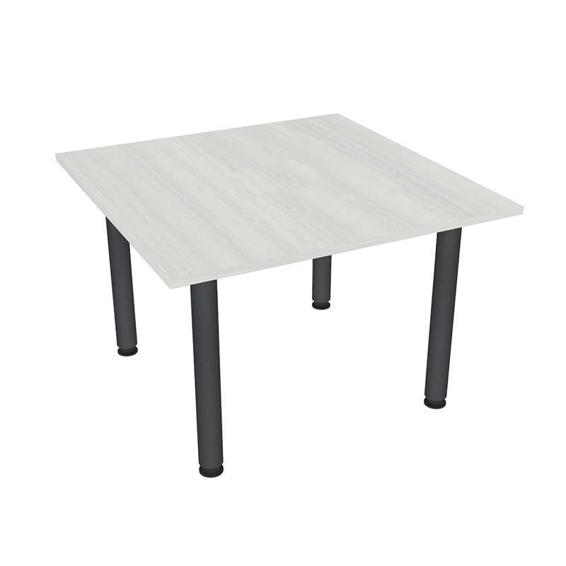 Table de conférence carrée avec pieds en métal, L 42 po x l 42 po, Cyprès blanc, Noir mat