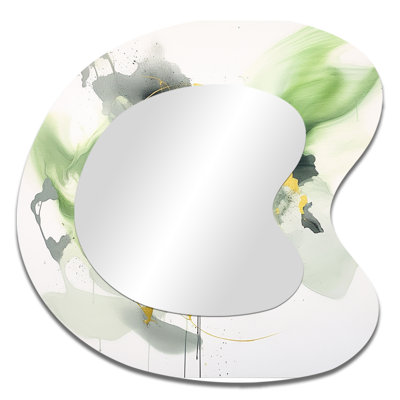 Fryson Green and Black Splash - Fractals Asymmetrical Mirror, Green Freeform Unique Wall Mirror, Printed Metal Art