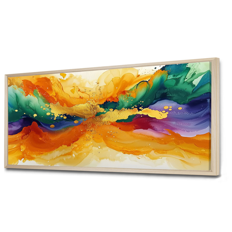 Danse chromatique de l'encre de marbre subtile I - abstrait moderne, art mural large, H 28 po x l 60 po, Cadre flottant