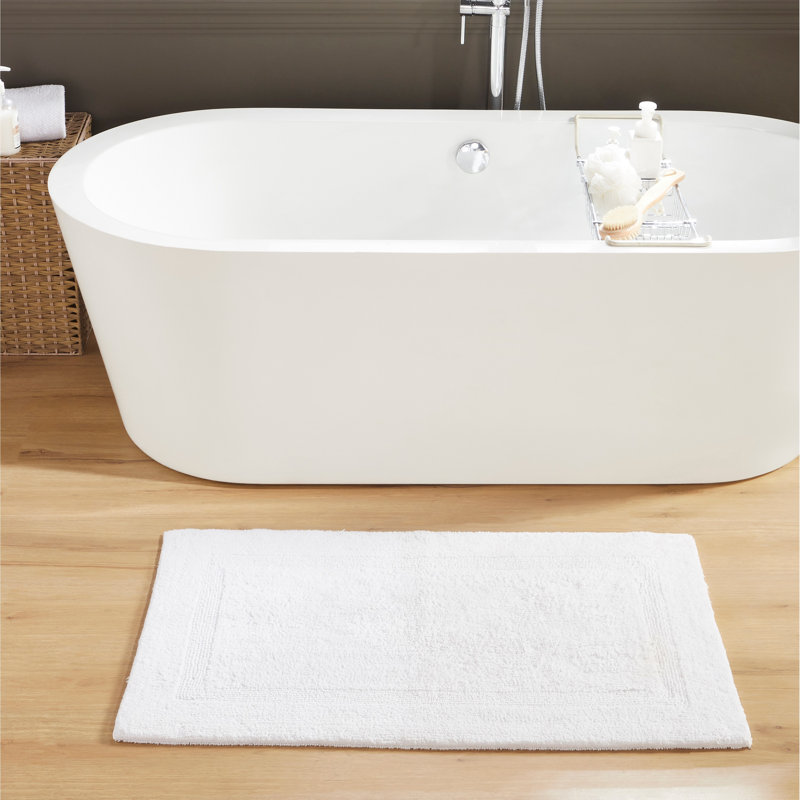 Rozanne Reversible Cotton Bath Rug, White, 24" x 40" Rectangle