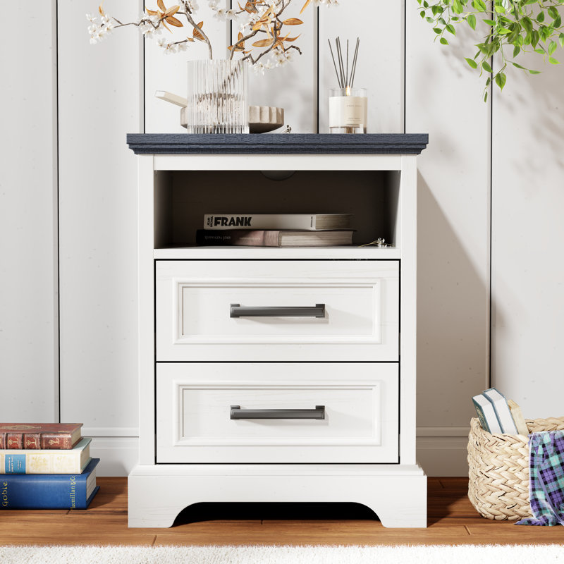45.8cm W Manufactured Wood Bedside Table, White/Black