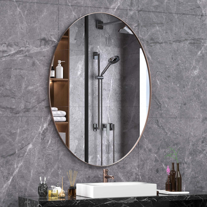 Miroir de salle de bain ovale, Brun brossé, 36 po x 24 po