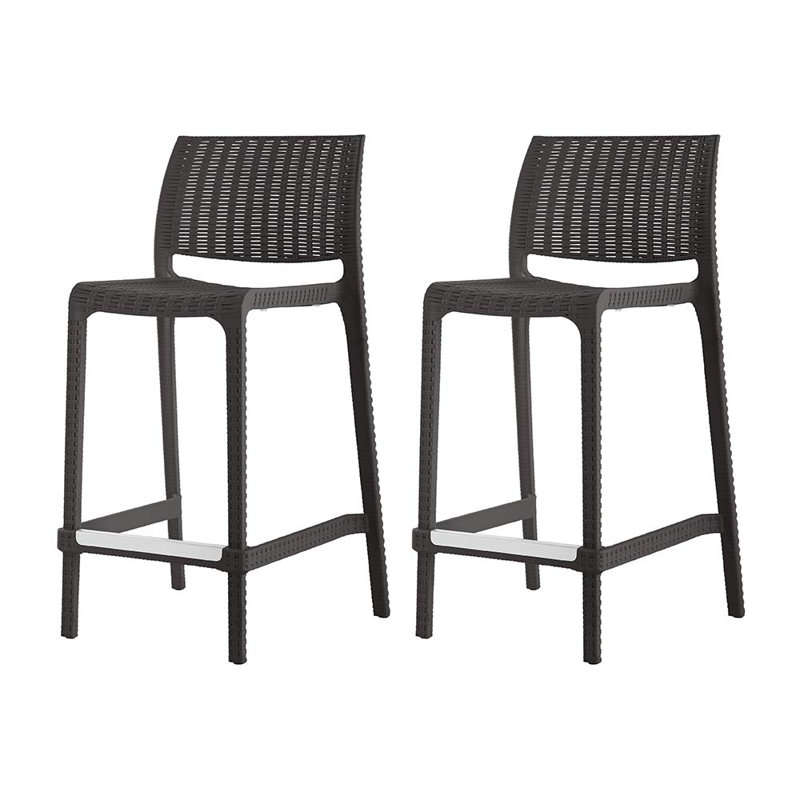 Tabouret de comptoir en résine à dossier bas H 25,6 po Nenko, Noir