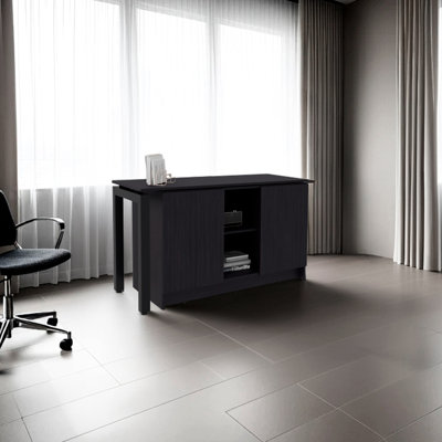 Computer Desk With Open Storage For Office, Contemporary Silhouette, Spacious Workspace, Particle Board, Finish, 59.4 Inches Wide, 42.9 Deep, 28.5 Hig